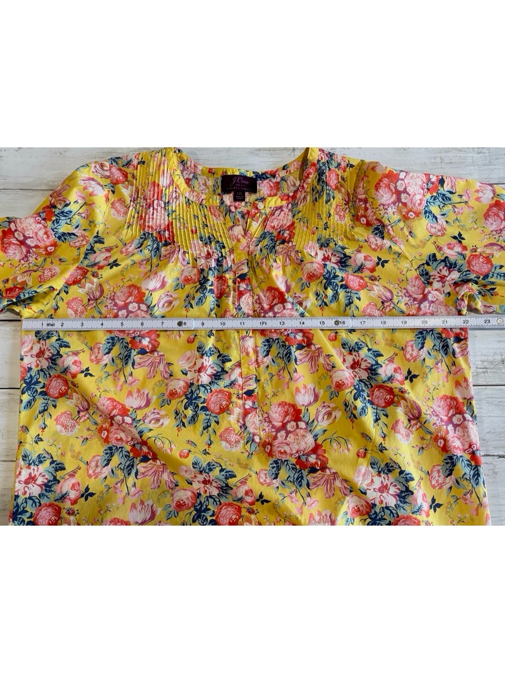 J. Crew Liberty Floral Cotton Blouse Size 10 Yellow Pink - Picture 13 of 15